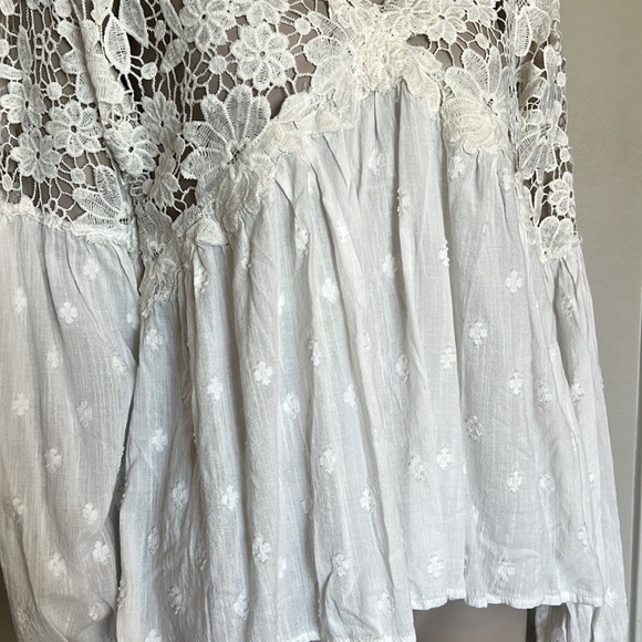 Free People Lina Lace Balloon Sleeve White embroidered lace Peasant Blouse Small - Picture 6 of 12